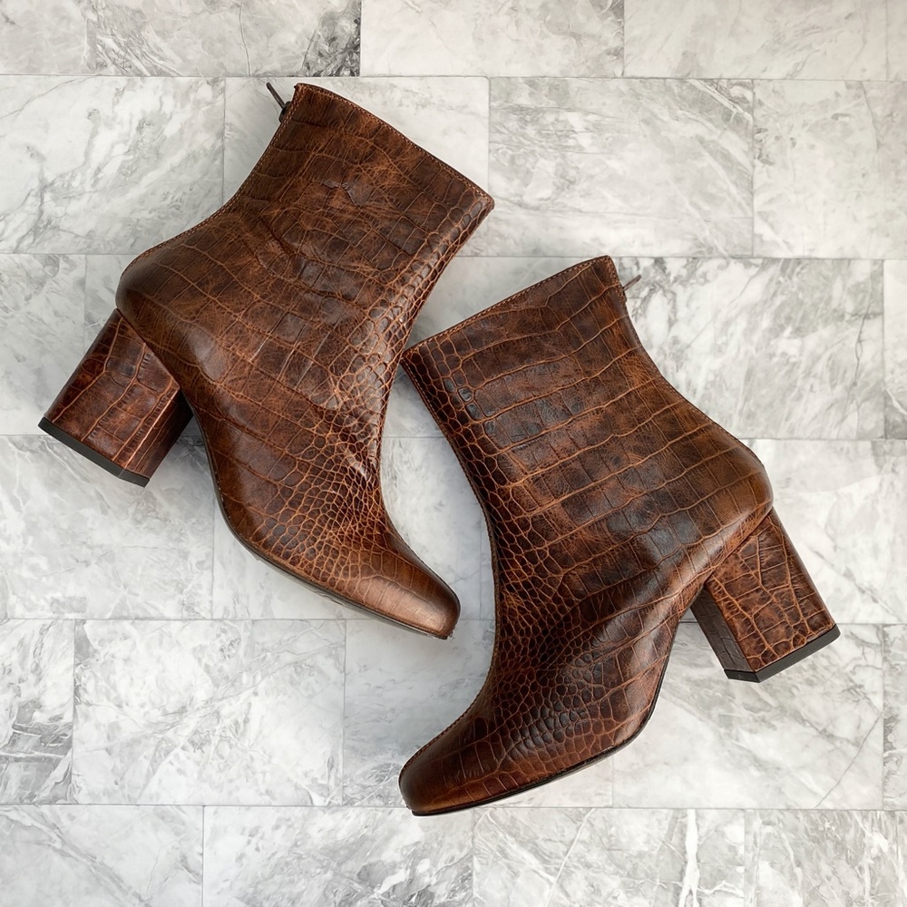 NEW Free People Cecile Croc Embossed Booties - Picture 3 of 10